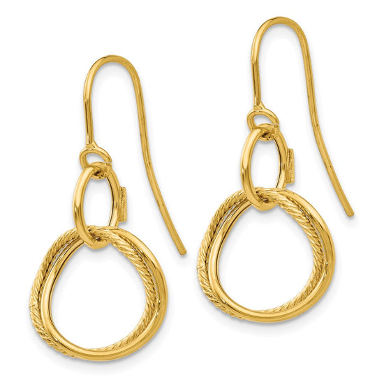 14K Small Twisted Circle Dangle French Hook Earrings