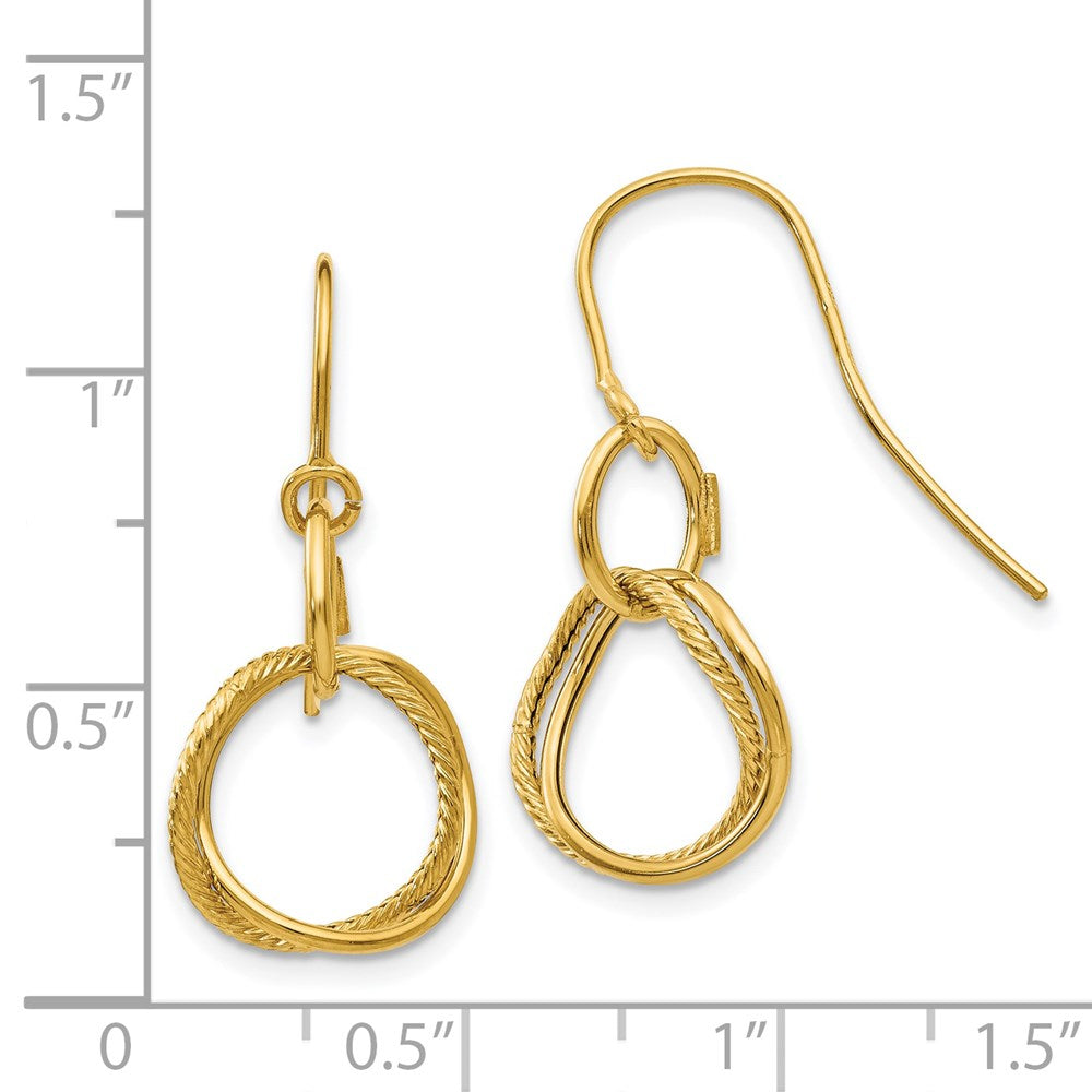 14K Small Twisted Circle Dangle French Hook Earrings