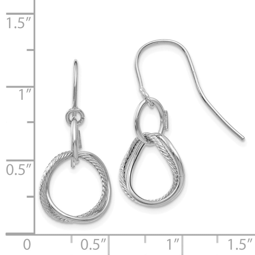 14K White Gold Small Twisted Circle Dangle French Hook Earrings