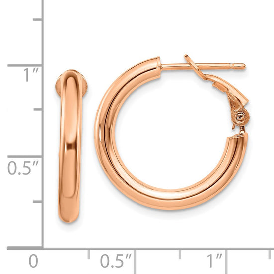 Gold Round Tube Omega Back Hoop Earrings