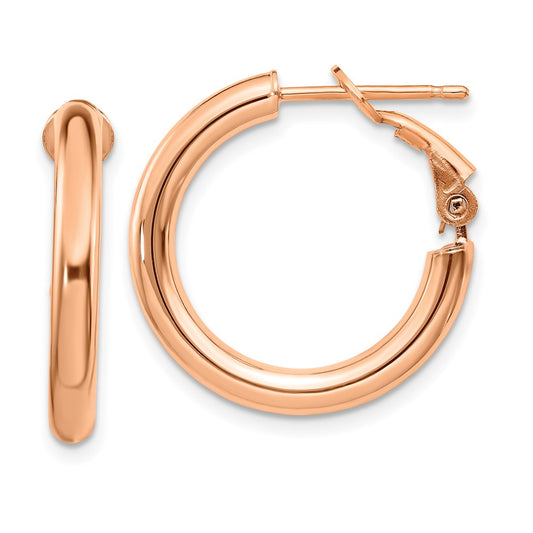 Gold Round Tube Omega Back Hoop Earrings