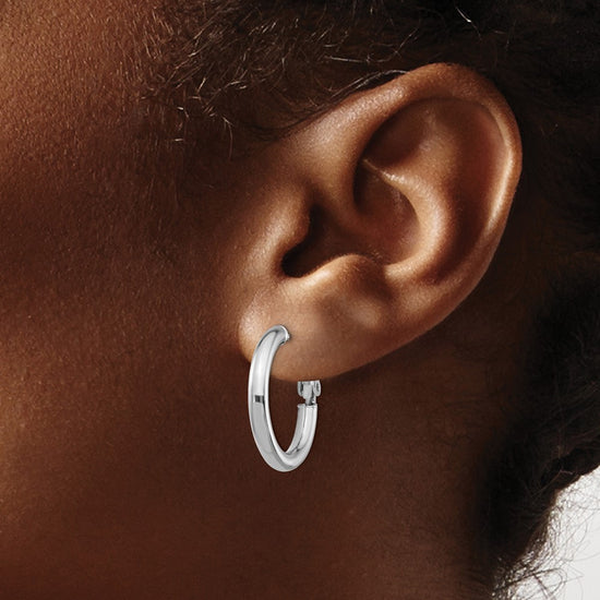 Gold Round Tube Omega Back Hoop Earrings