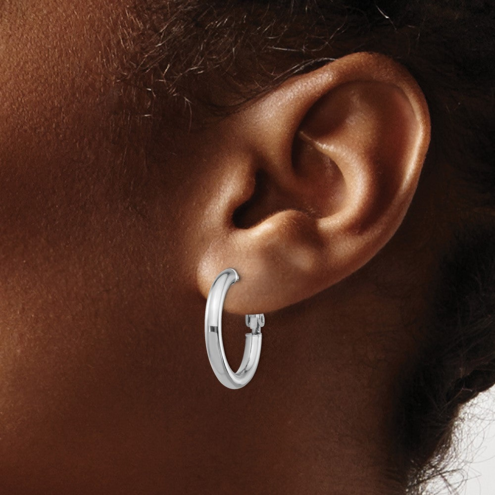 Gold Round Tube Omega Back Hoop Earrings