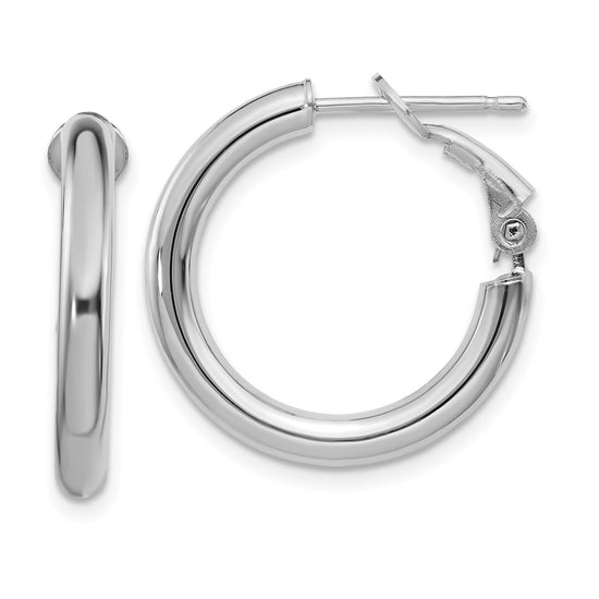 Gold Round Tube Omega Back Hoop Earrings
