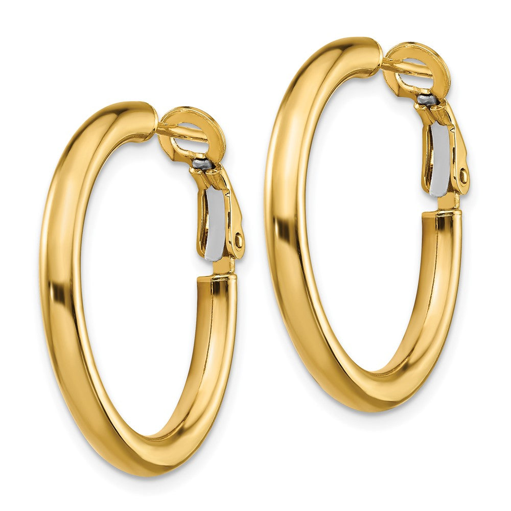 Gold Round Tube Omega Back Hoop Earrings