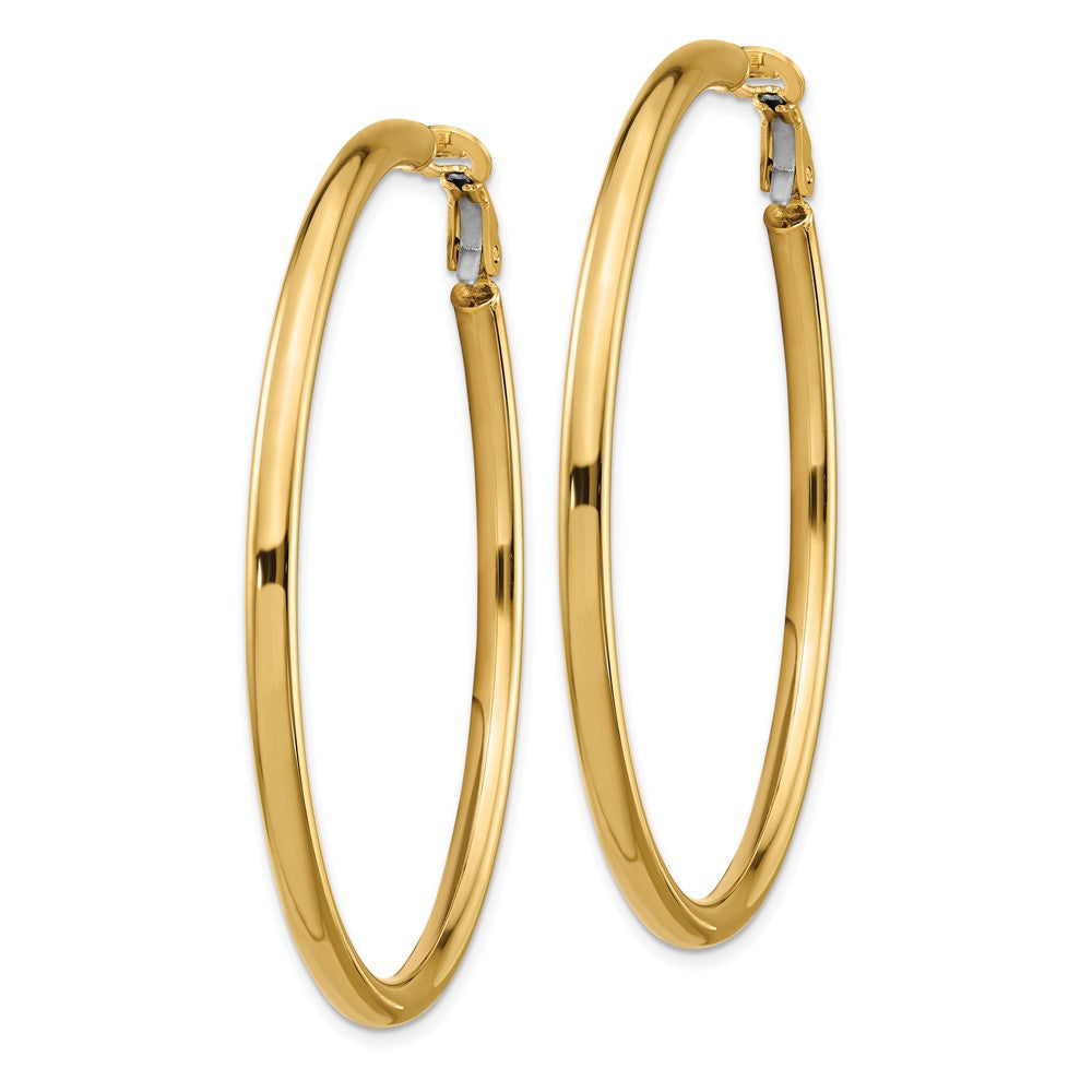 Gold Round Tube Omega Back Hoop Earrings