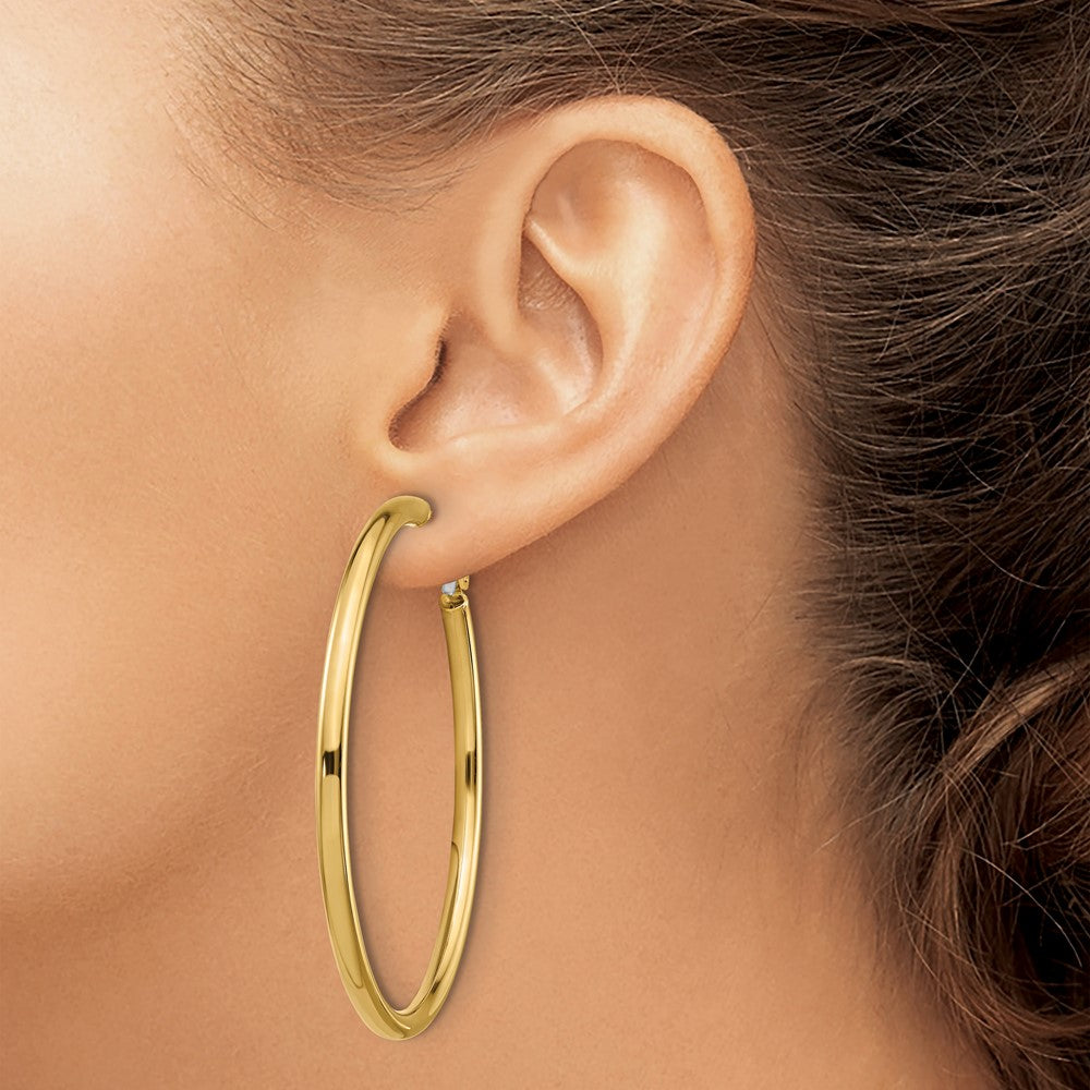 Gold Round Tube Omega Back Hoop Earrings