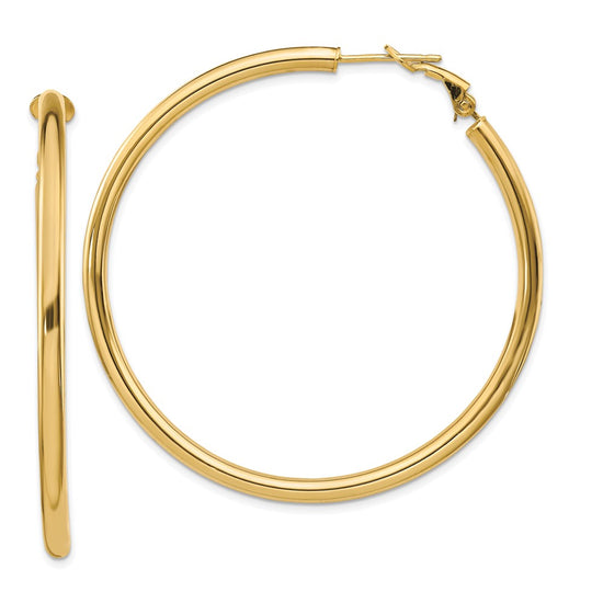 14k 3x52mm Polished Round Omega Back Tube Hoop Earrings
