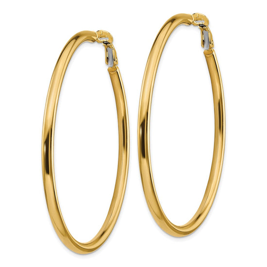 14k 3x57mm Polished Round Omega Back Tube Hoop Earrings