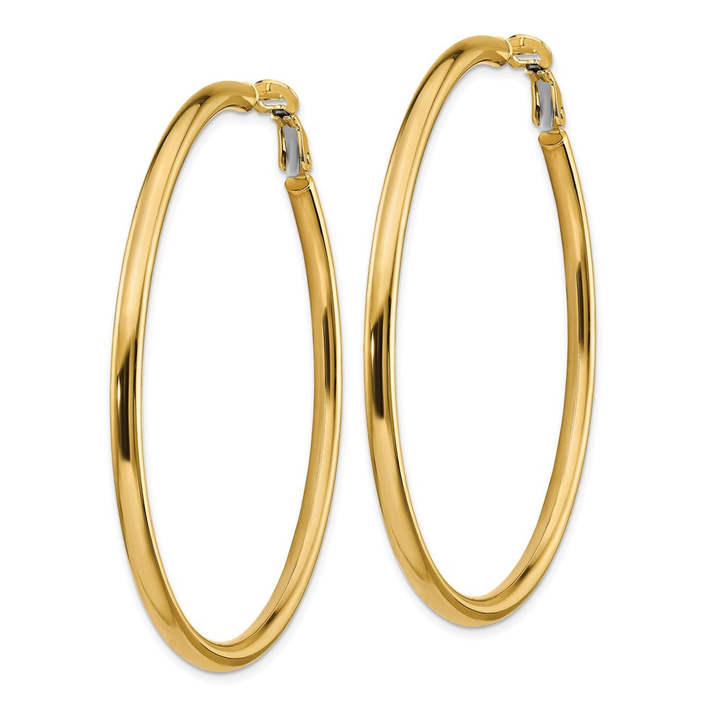 14k 3x57mm Polished Round Omega Back Tube Hoop Earrings