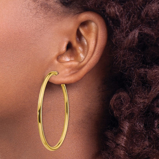 Gold Round Tube Omega Back Hoop Earrings