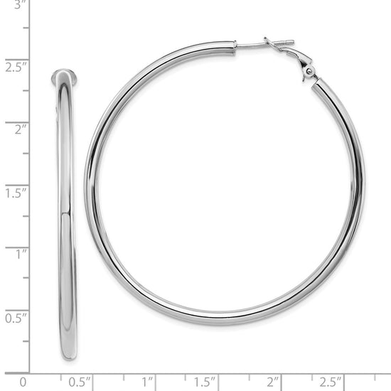 14k White Gold 3x57mm Polished Round Omega Back Tube Hoop Earrings