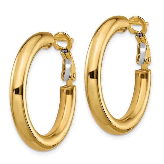 14k 4x28mm Polished Round Omega Back Tube Hoop Earrings