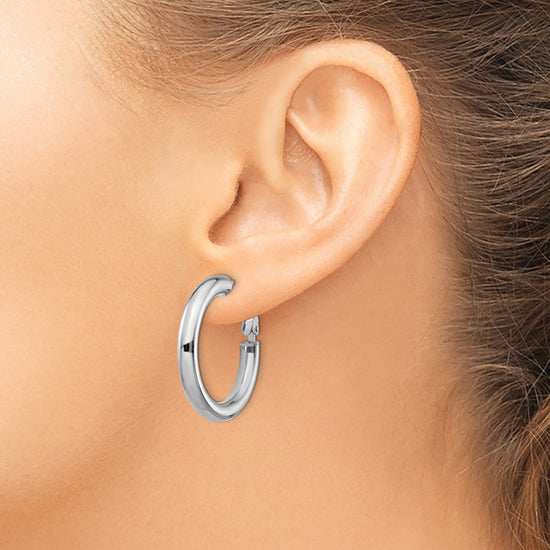 Gold Round Tube Omega Back Hoop Earrings