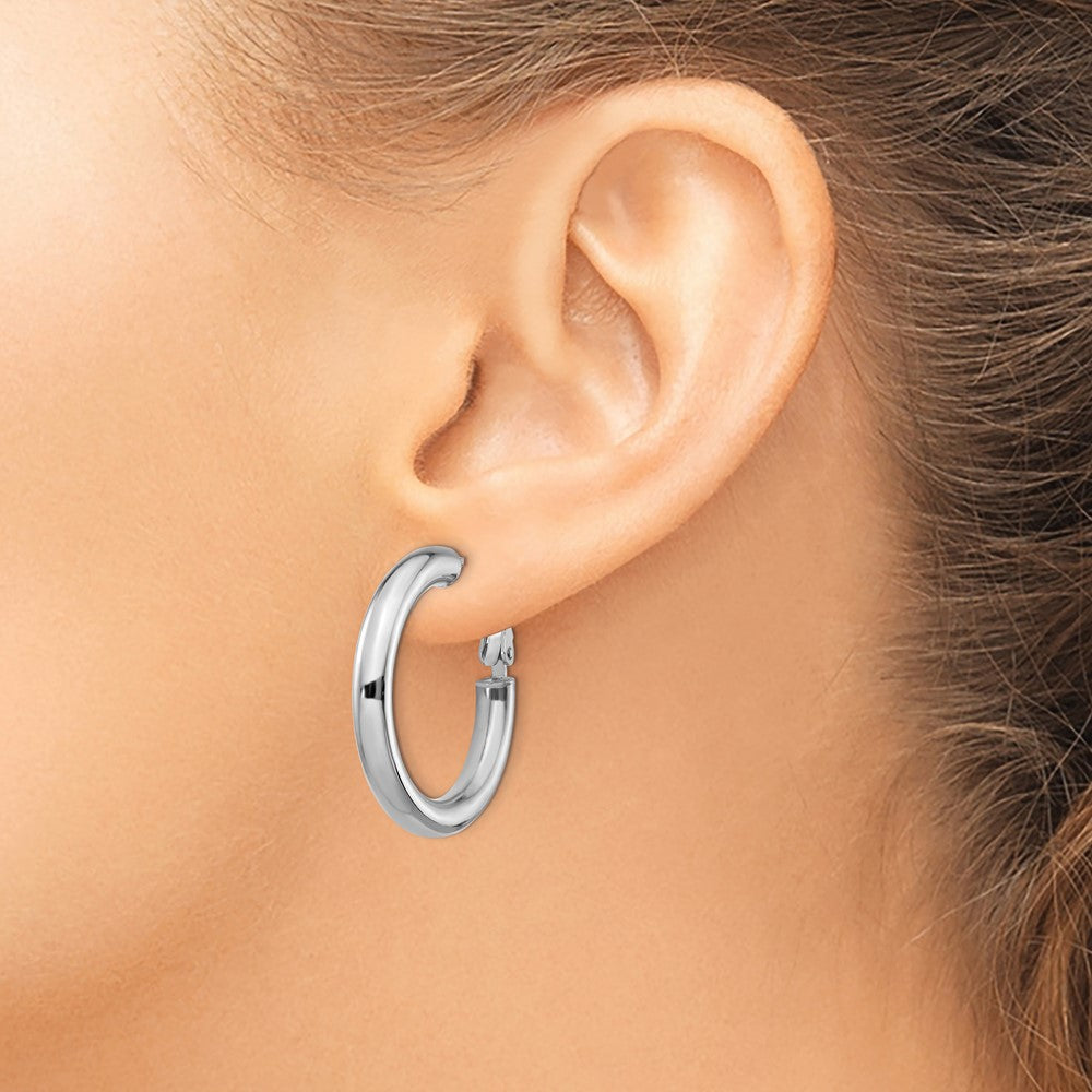 Gold Round Tube Omega Back Hoop Earrings