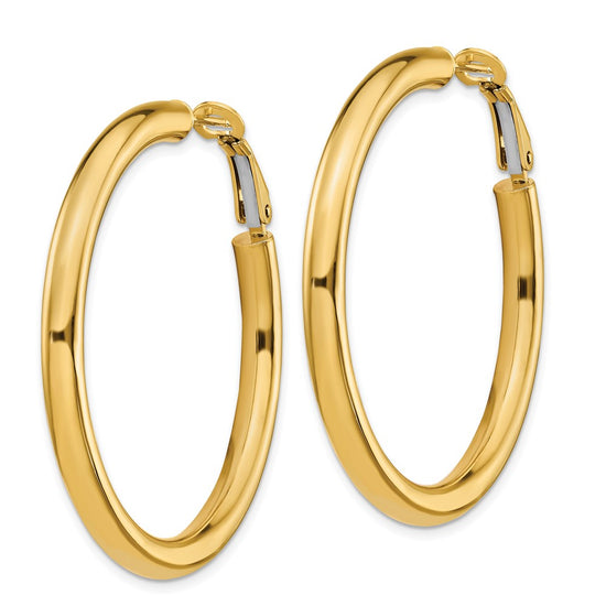 Gold Round Tube Omega Back Hoop Earrings