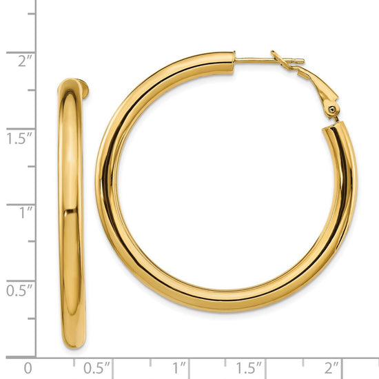 Gold Round Tube Omega Back Hoop Earrings