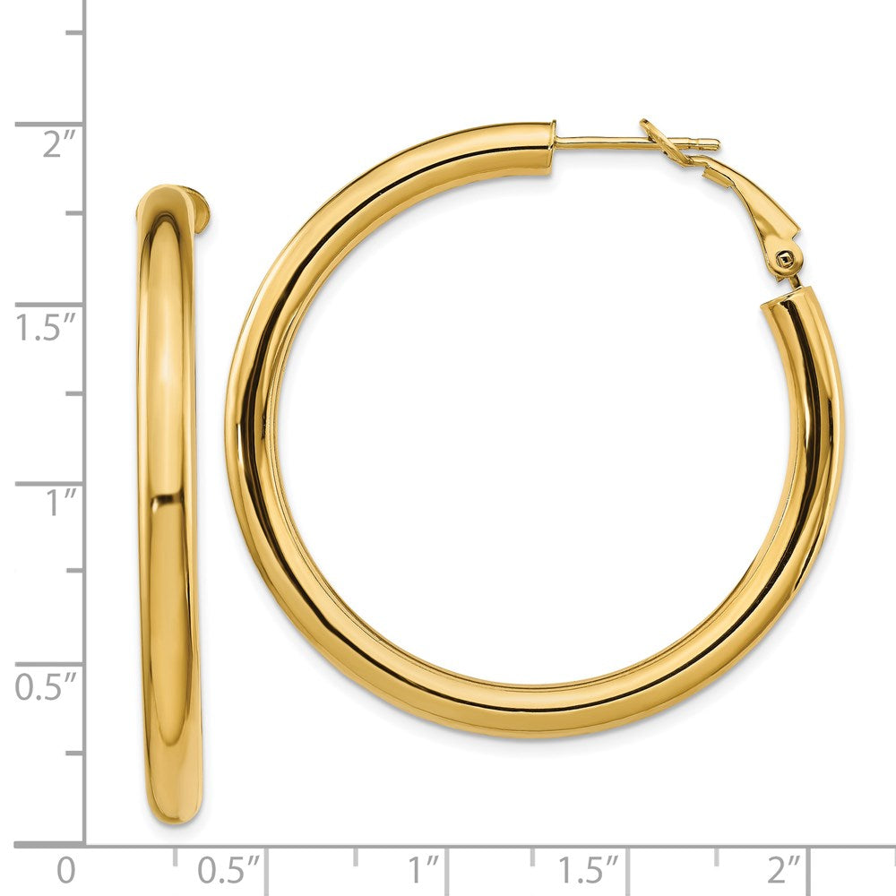 Gold Round Tube Omega Back Hoop Earrings