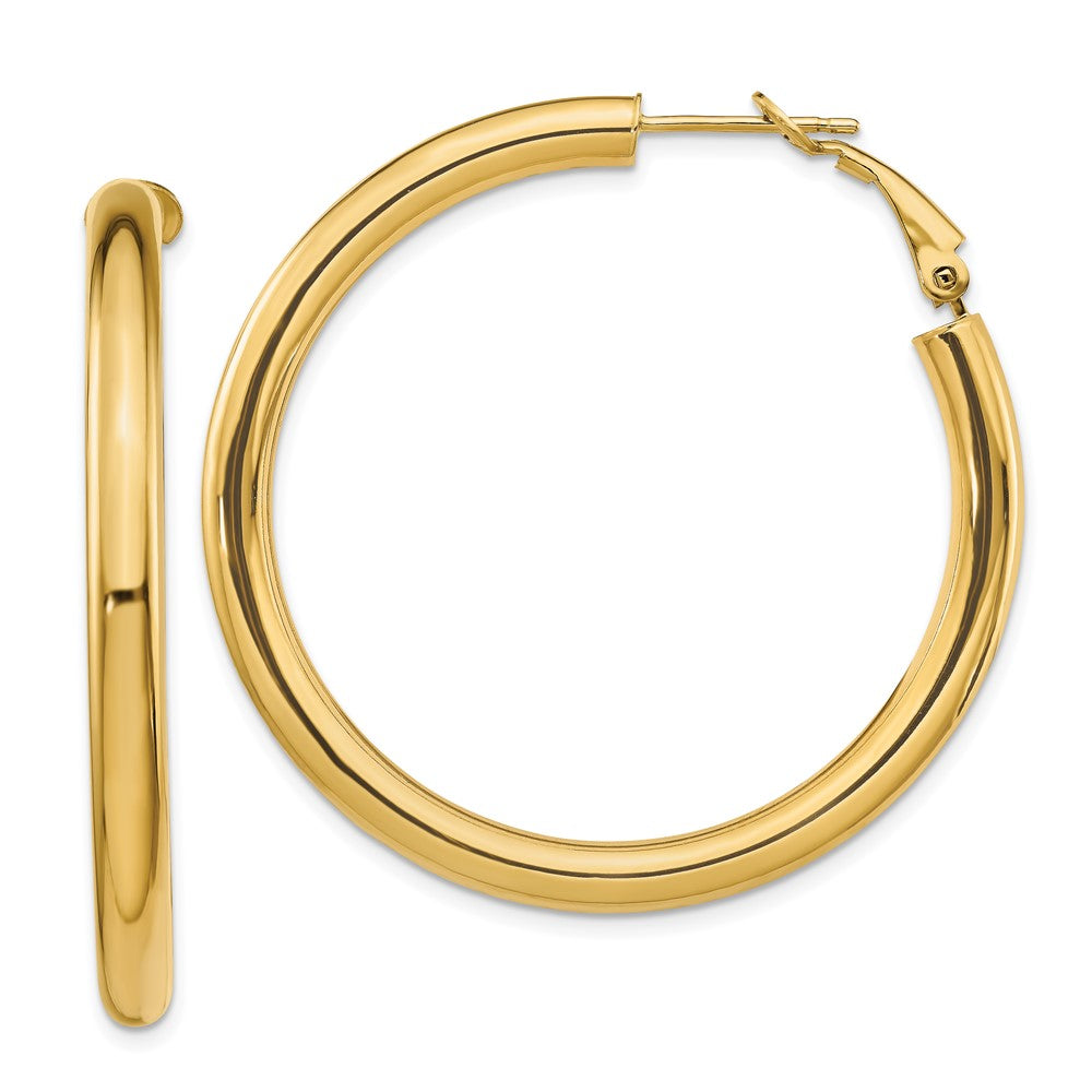 14k 4x45mm Polished Round Omega Back Tube Hoop Earrings