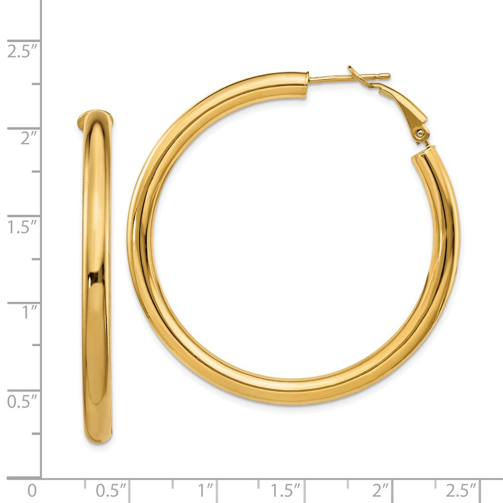 14k 4x50mm Polished Round Omega Back Tube Hoop Earrings