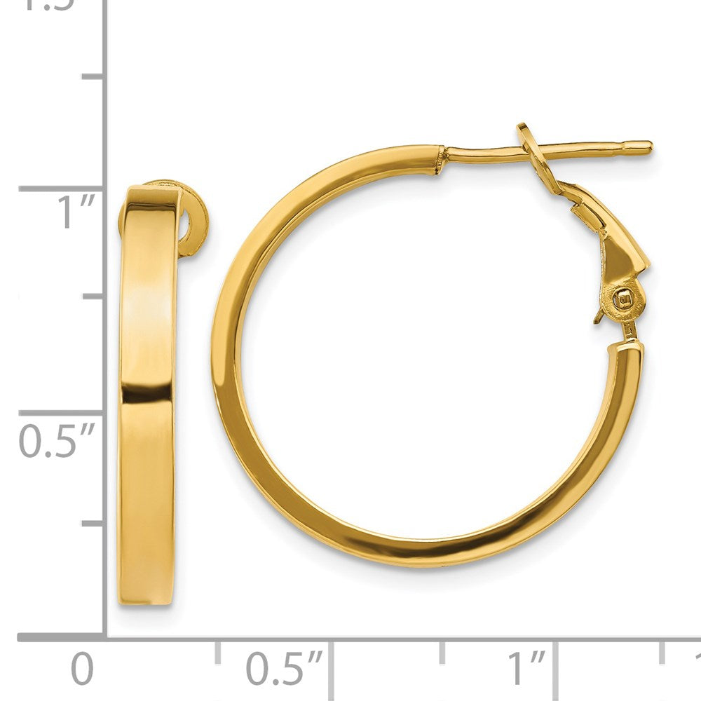 14k 3x25mm Polished Square Tube Omega Back Round Hoop Earrings