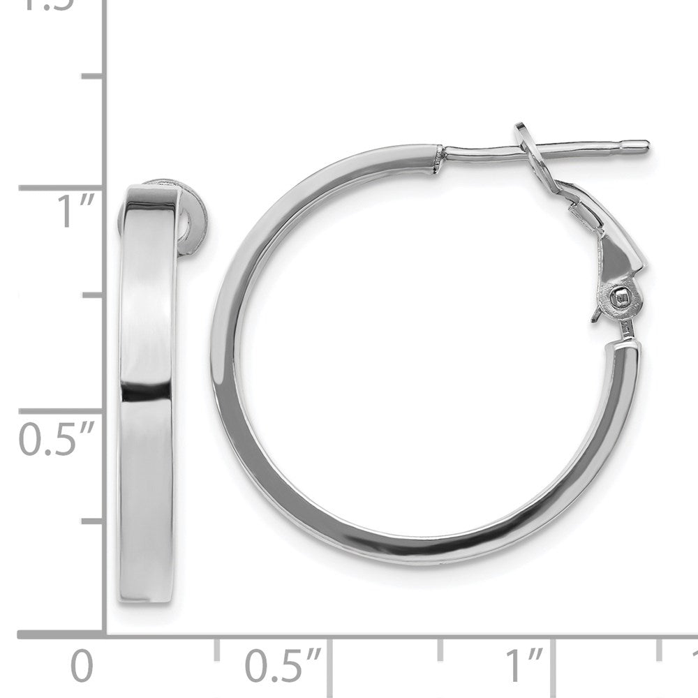 14k White Gold 3x25mm Polished Square Tube Omega Back Round Hoop Earrings