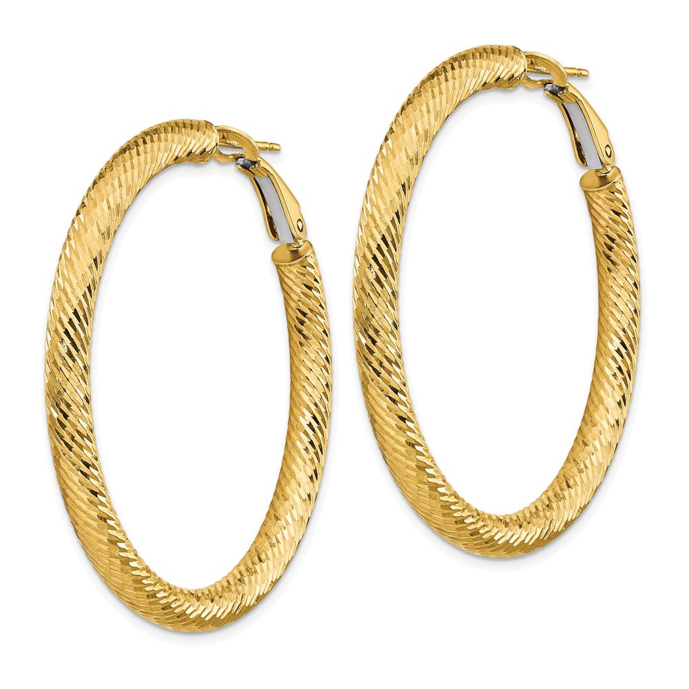 14k 4x45mm Diamond-cut Round Omega Back Tube Hoop Earrings