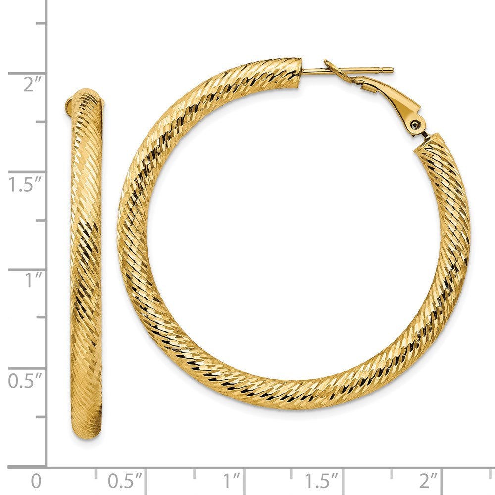 14k 4x45mm Diamond-cut Round Omega Back Tube Hoop Earrings