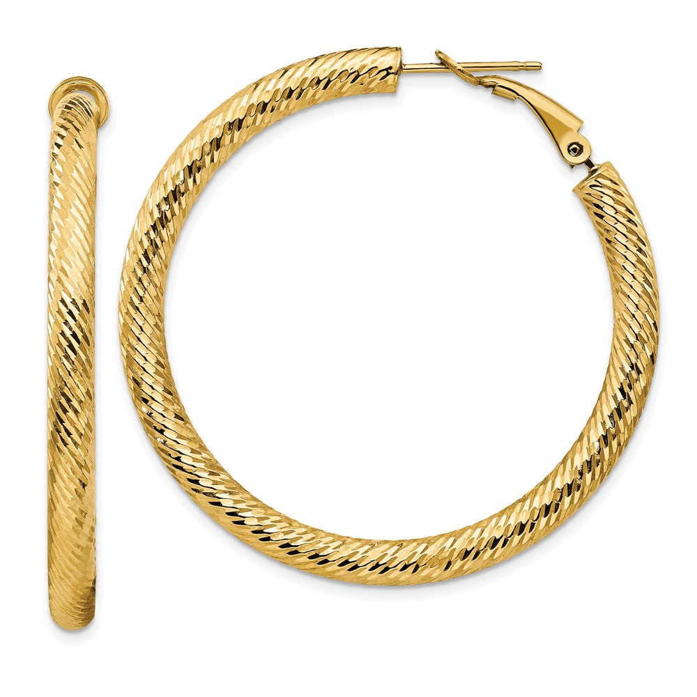 14k 4x45mm Diamond-cut Round Omega Back Tube Hoop Earrings