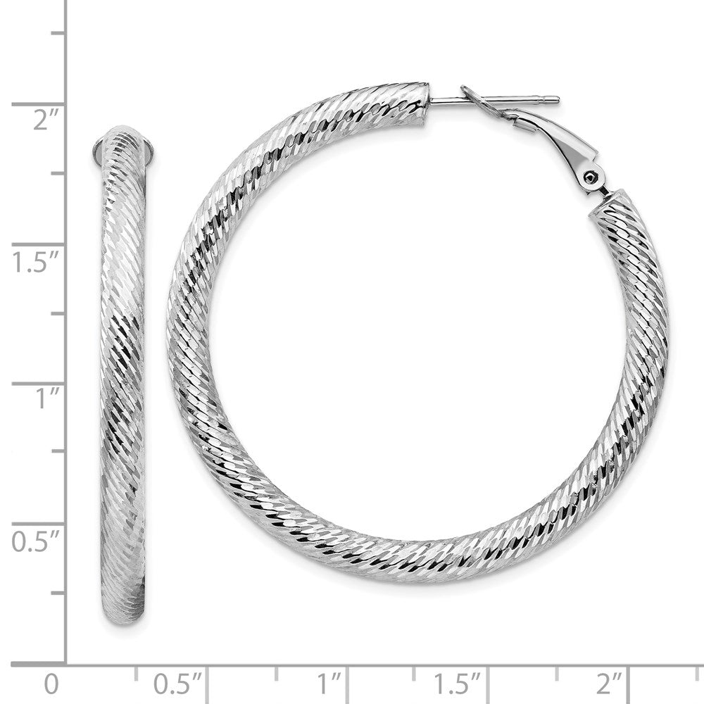 14k White Gold 4x45mm Diamond-cut Round Omega Back Tube Hoop Earrings
