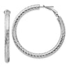 14k White Gold 4x45mm Diamond-cut Round Omega Back Tube Hoop Earrings
