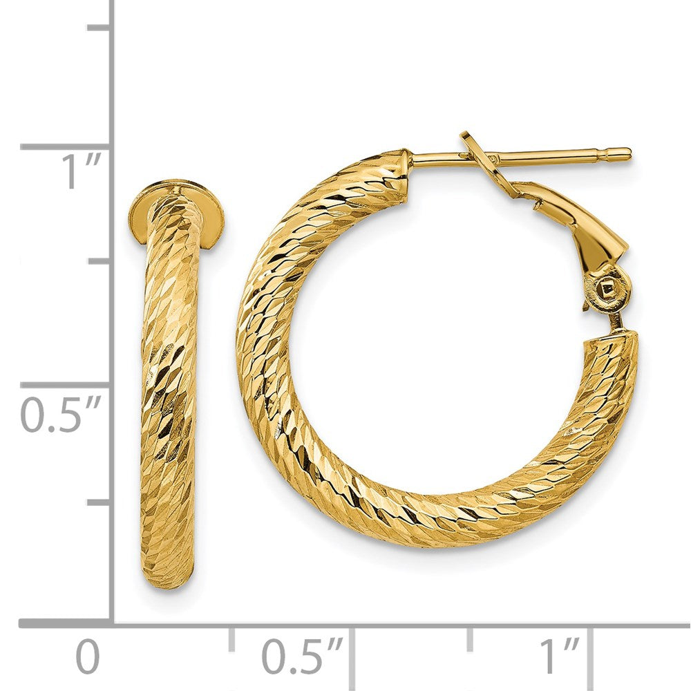 Gold Twisted Diamond-cut Omega Back Hoop Earrings