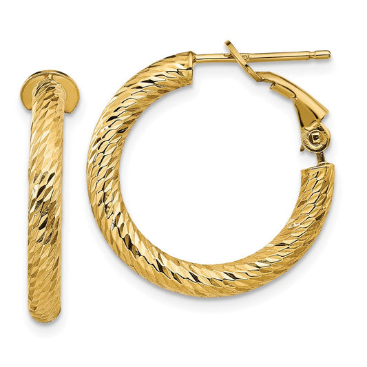 Gold Twisted Diamond-cut Omega Back Hoop Earrings