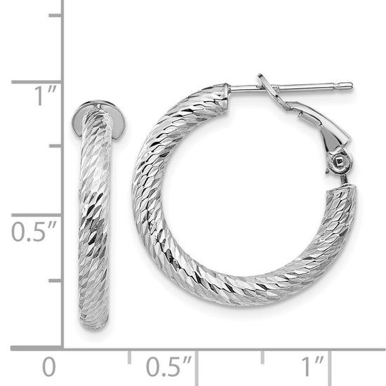 14k White Gold 3x21mm Diamond-cut Round Omega Back Tube Hoop Earrings