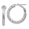 14k White Gold 3x21mm Diamond-cut Round Omega Back Tube Hoop Earrings