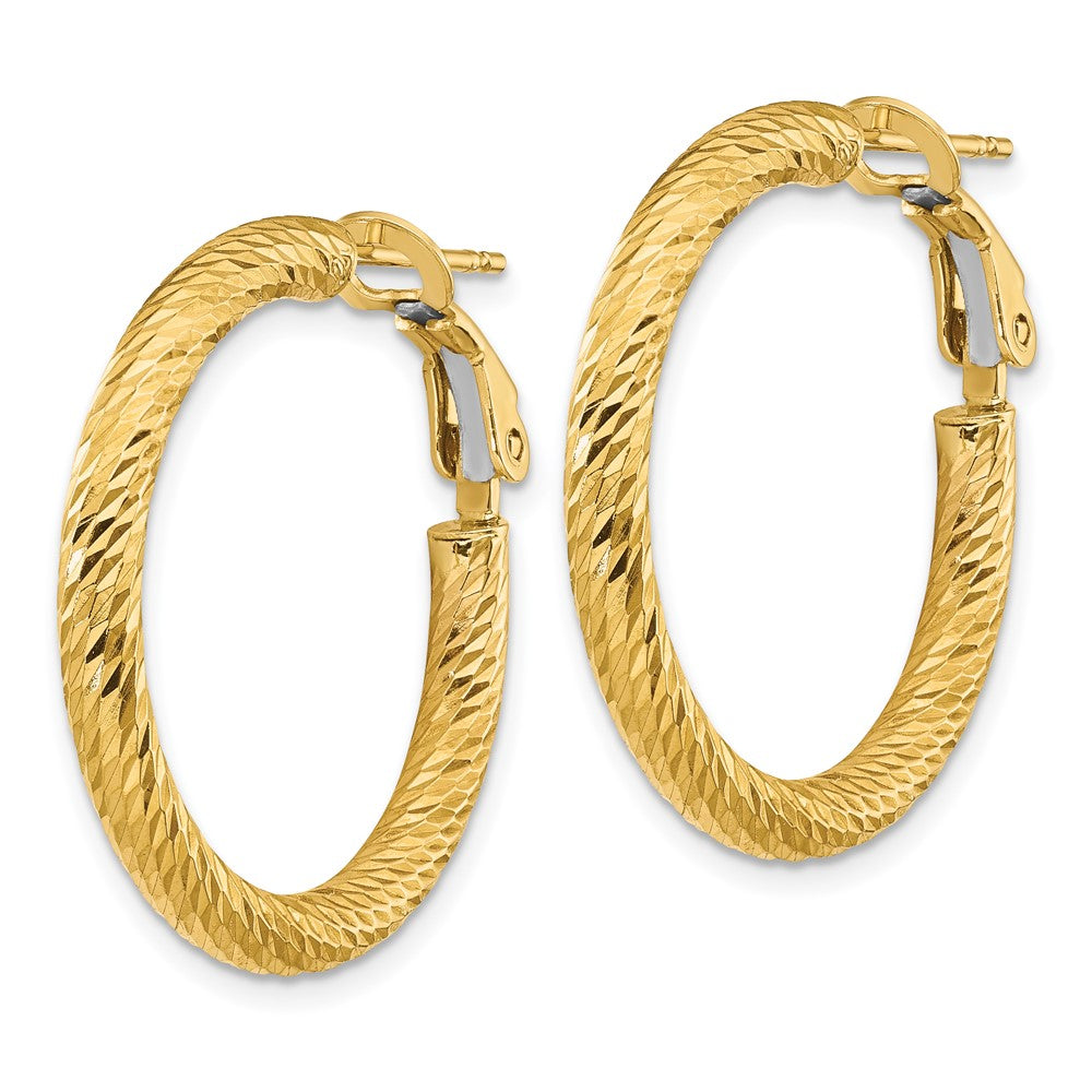 Gold Twisted Diamond-cut Omega Back Hoop Earrings