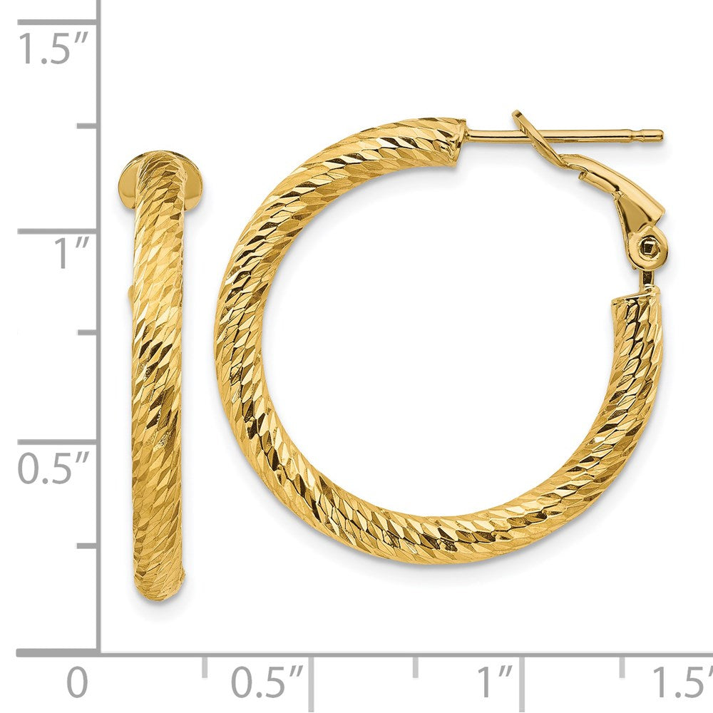 Gold Twisted Diamond-cut Omega Back Hoop Earrings