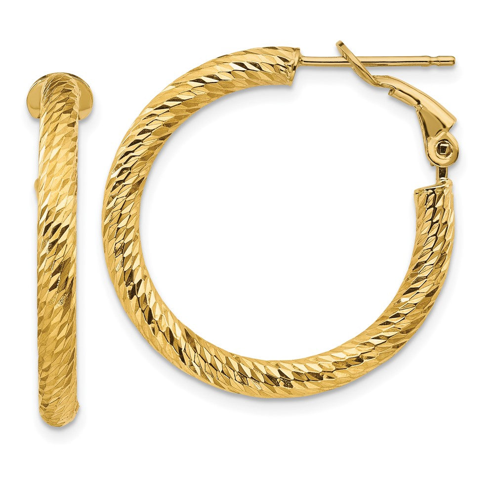 14k 3x27mm Diamond-cut Round Omega Back Tube Hoop Earrings