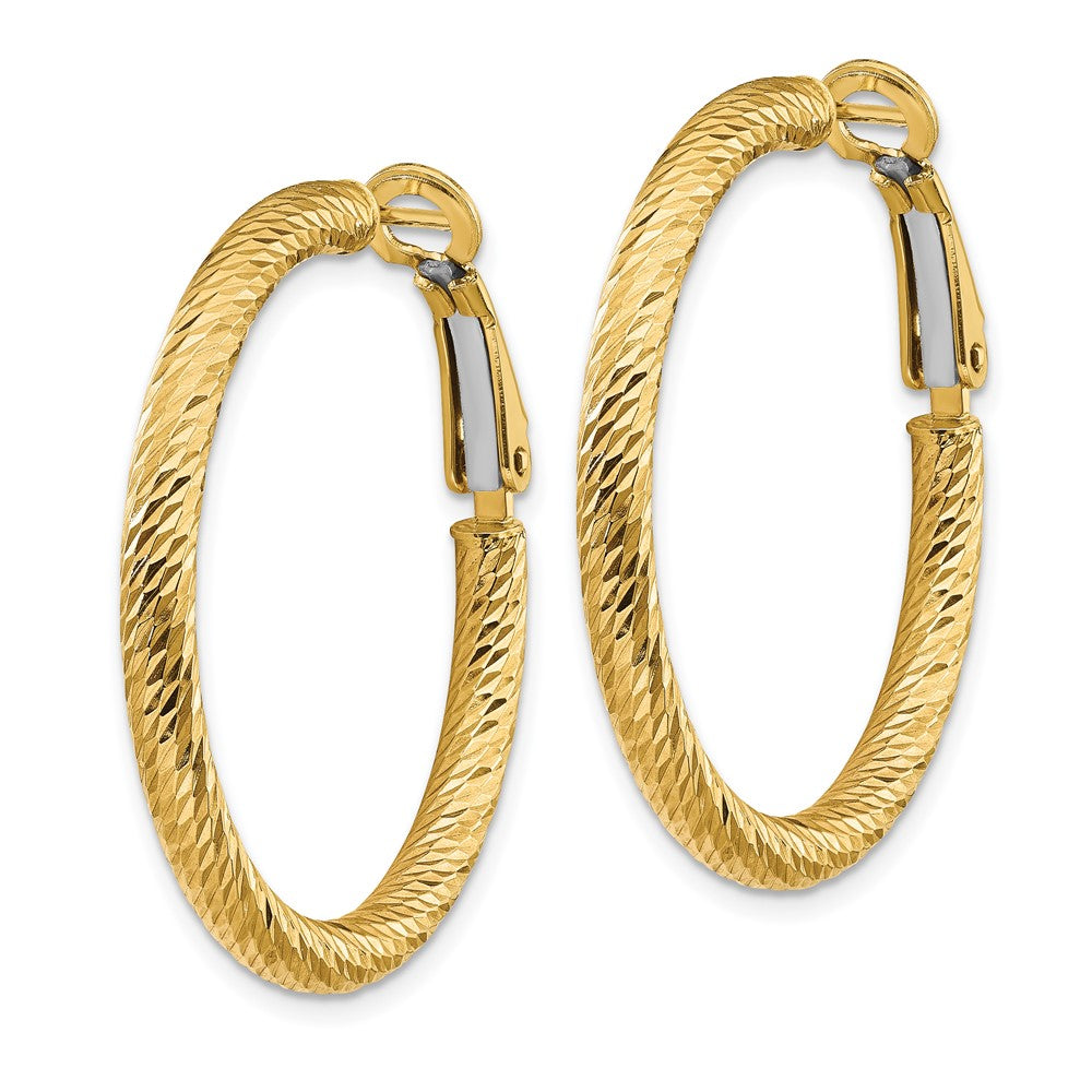 Gold Twisted Diamond-cut Omega Back Hoop Earrings