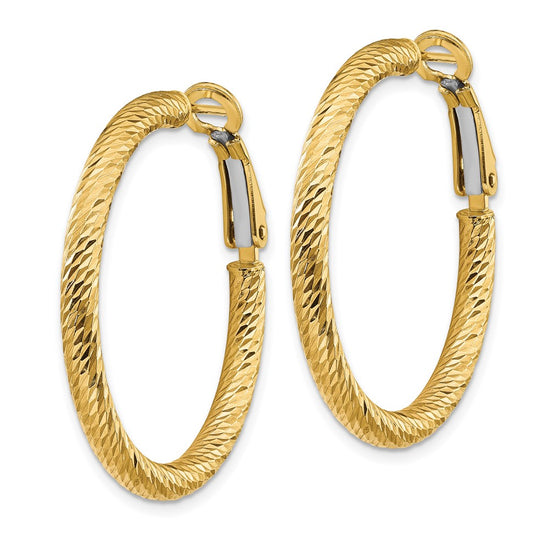 14k 3x32mm Diamond-cut Round Omega Back Tube Hoop Earrings