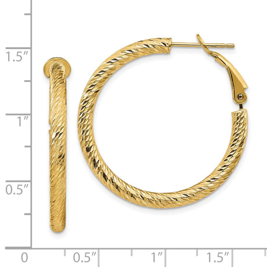 Gold Twisted Diamond-cut Omega Back Hoop Earrings