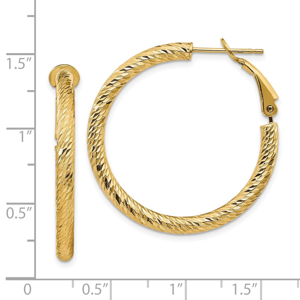 Gold Twisted Diamond-cut Omega Back Hoop Earrings