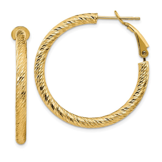 Gold Twisted Diamond-cut Omega Back Hoop Earrings