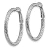 14k White Gold 3x32mm Diamond-cut Round Omega Back Tube Hoop Earrings
