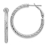 14k White Gold 3x32mm Diamond-cut Round Omega Back Tube Hoop Earrings