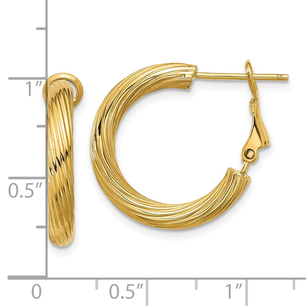 14k 3x21mm Twisted Round Omega Back Tube Hoop Earrings