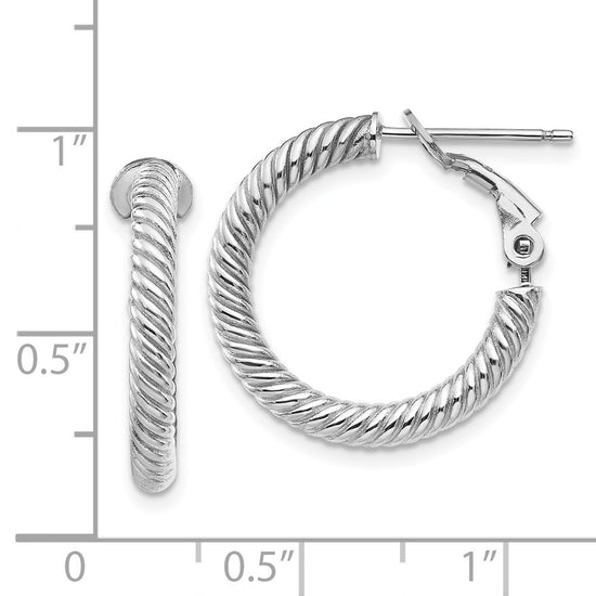14k White Gold 3x21mm Twisted Round Omega Back Tube Hoop Earrings