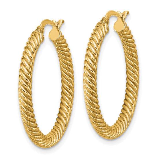 14k 3x26mm Twisted Round Tube Hoop Earrings