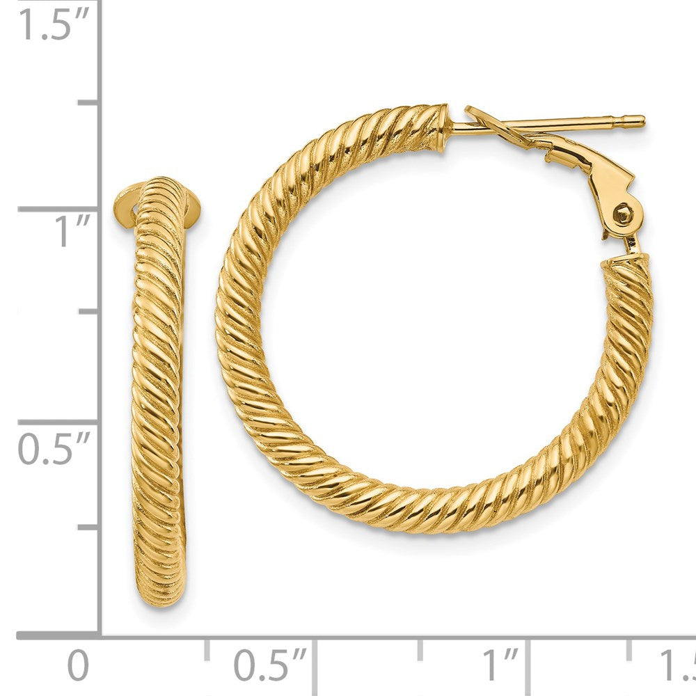 14k 3x26mm Twisted Round Tube Hoop Earrings
