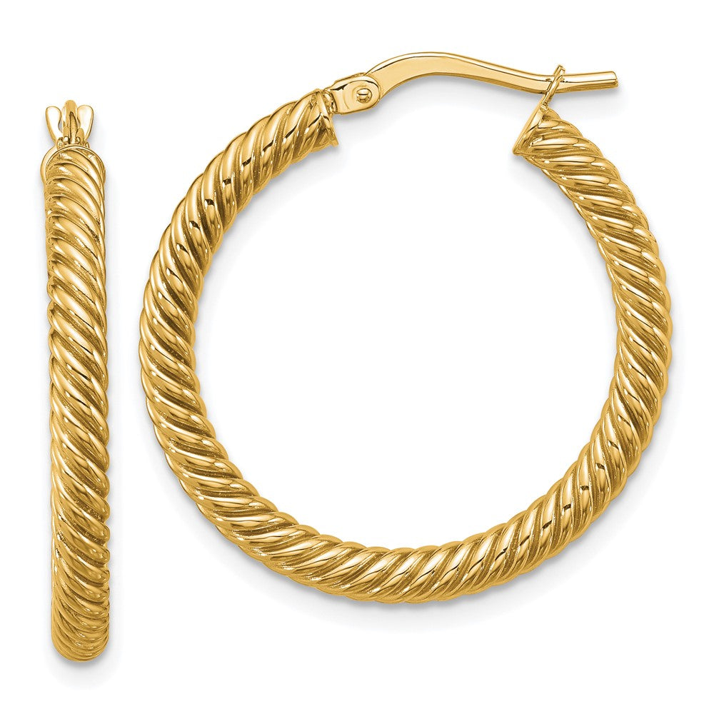 14k 3x26mm Twisted Round Tube Hoop Earrings